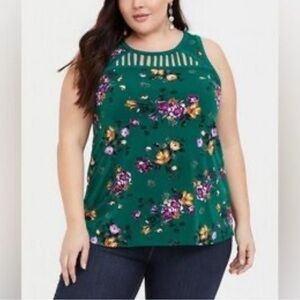 TORRID Floral Green Sleeveless Strappy Tank Size 2X Spring Sprung Stripe